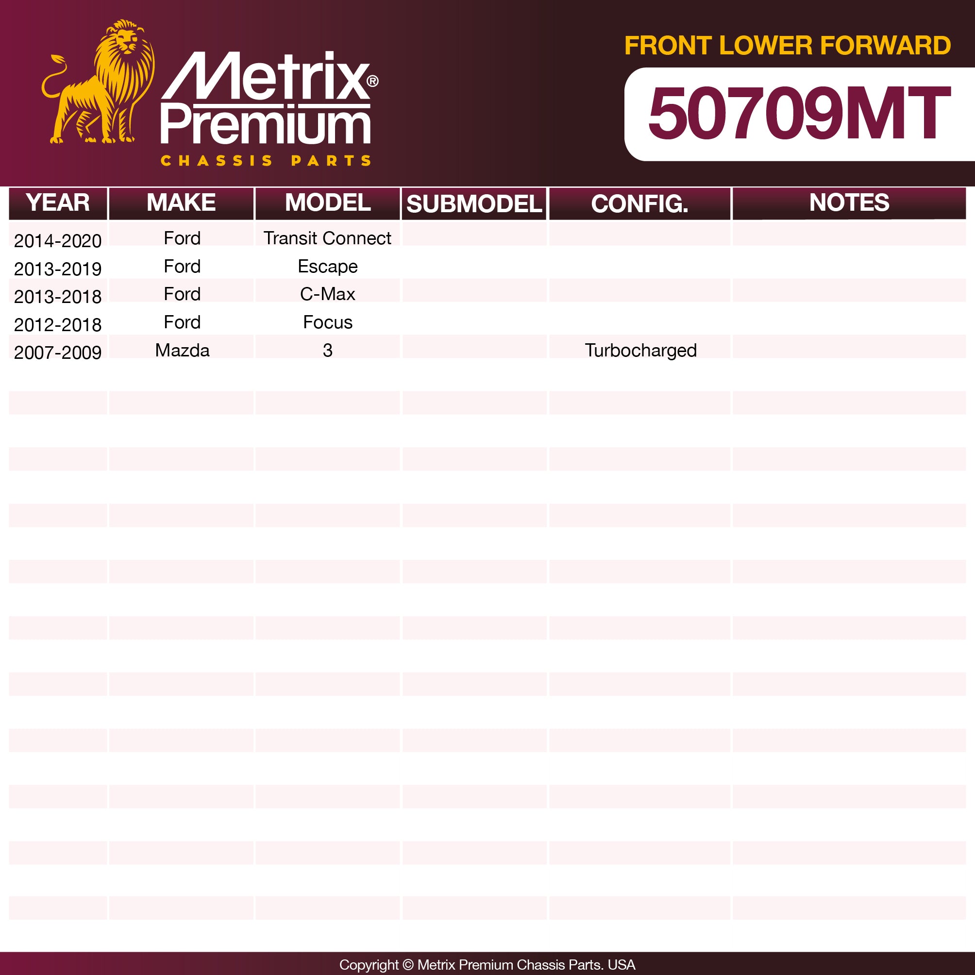 Metrix Premium Chassis Parts Front Lower Forward Control Arm Bushing 50709MT aftermarket car parts