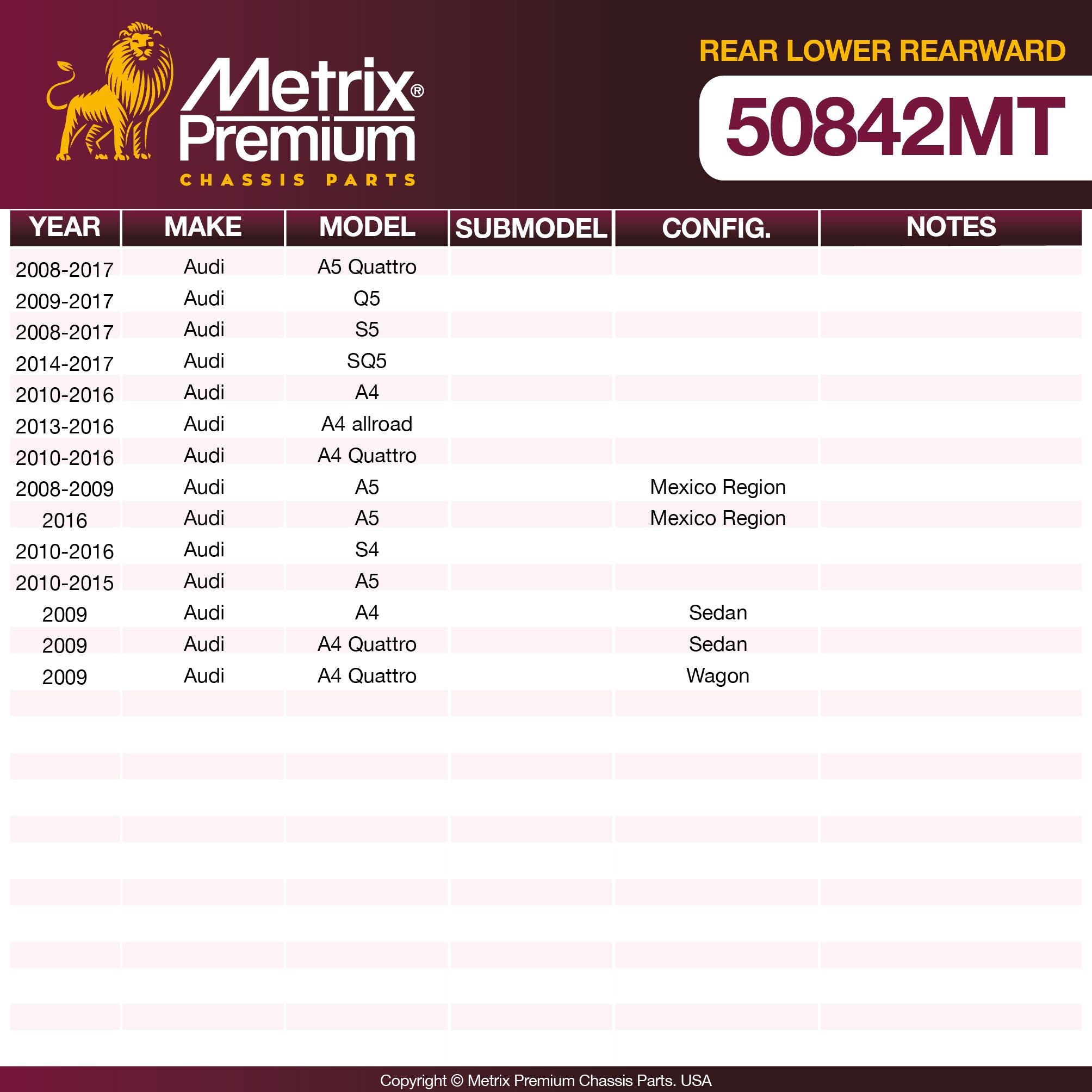 Metrix Premium Chassis Parts Rear Lower Rearward Knuckle Bushing 50842MT aftermarket car parts