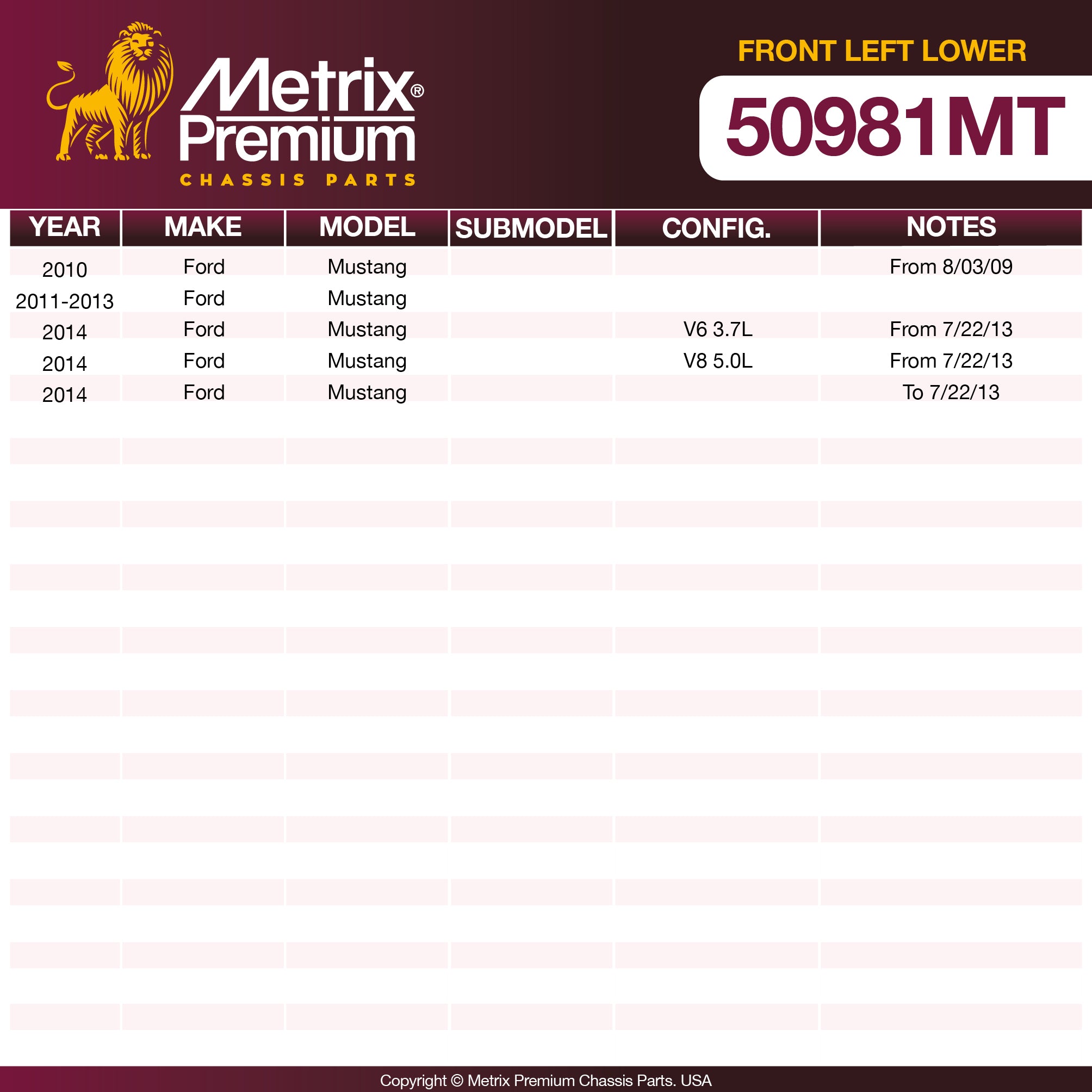Metrix Premium Front Left Lower Control Arm and Ball Joint Assembly 50981MT OEM fit spare parts
