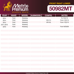 Metrix Premium Chassis Parts Front Right Lower Control Arm and Ball Joint Assembly 50982MT aftermarket car parts