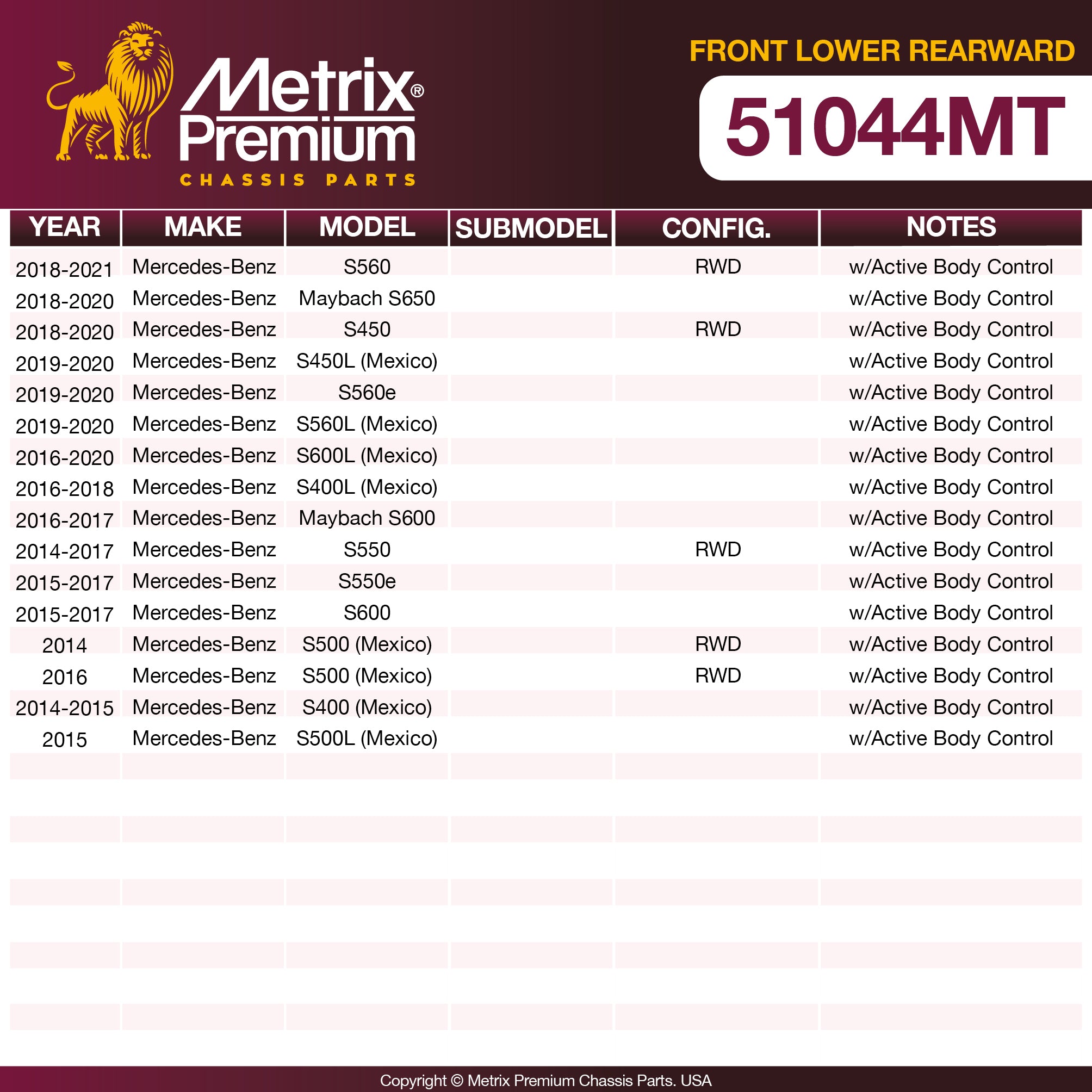 Metrix Premium Chassis Parts Front Lower Rearward Control Arm Bushing 51044MT aftermarket car parts