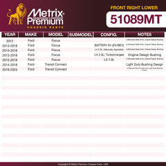 Metrix Premium Front Right Lower Control Arm and Ball Joint Assembly 51089MT OEM fit spare parts