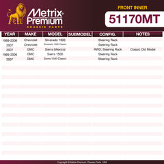 Metrix Premium Front Inner Tie Rod End 51170MT OEM fit spare parts