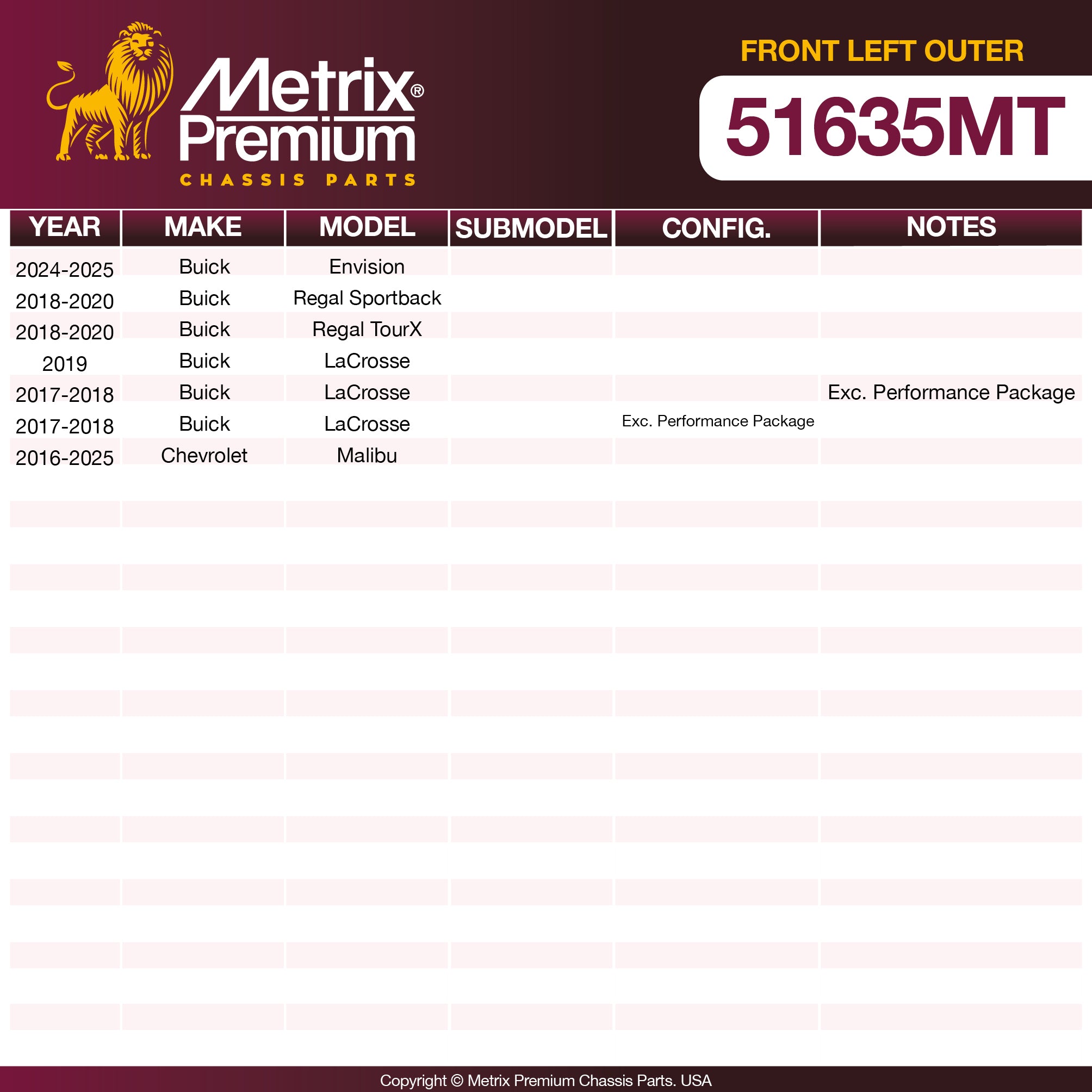 Metrix Premium Chassis Parts Front Left Outer Tie Rod End 51635MT aftermarket car parts