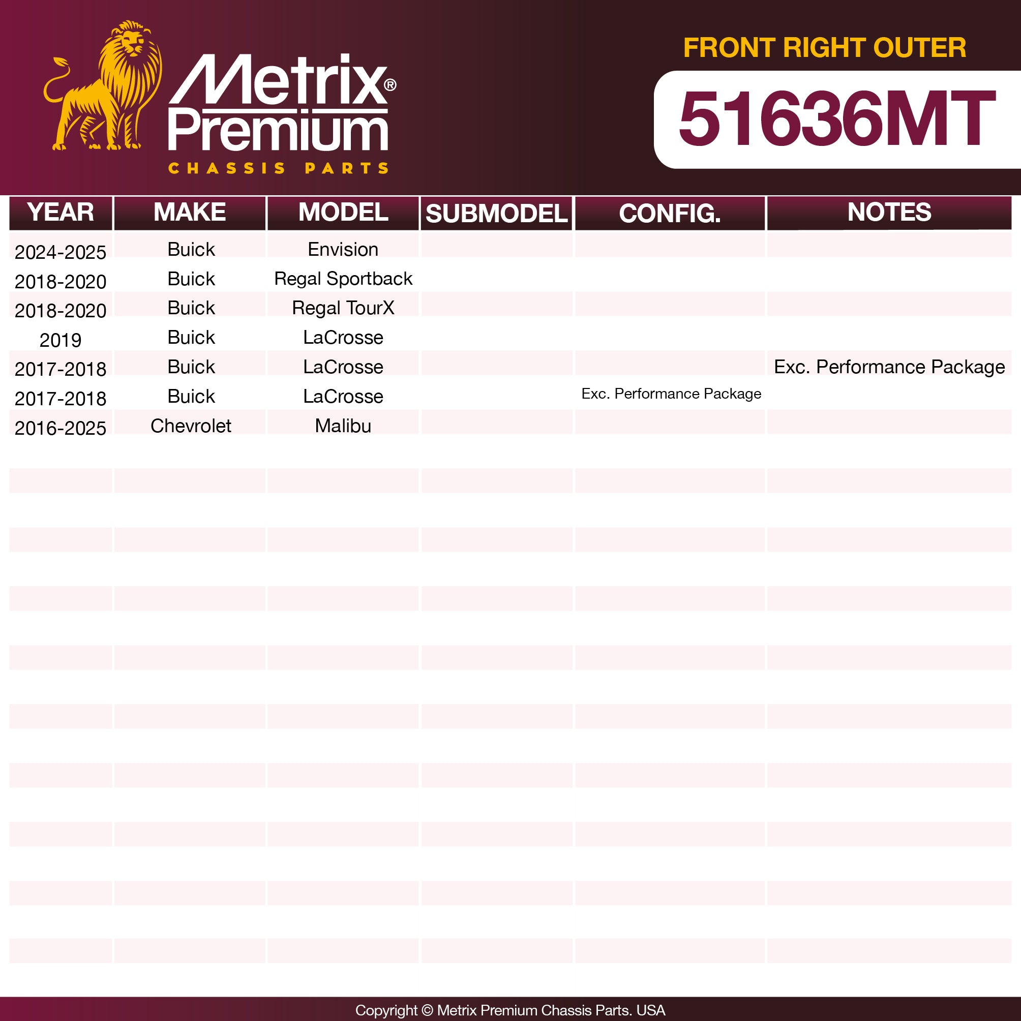 Metrix Premium Chassis Parts Front Right Outer Tie Rod End 51636MT aftermarket car parts
