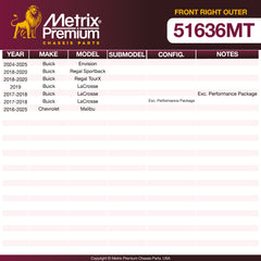Metrix Premium Chassis Parts Front Right Outer Tie Rod End 51636MT aftermarket car parts