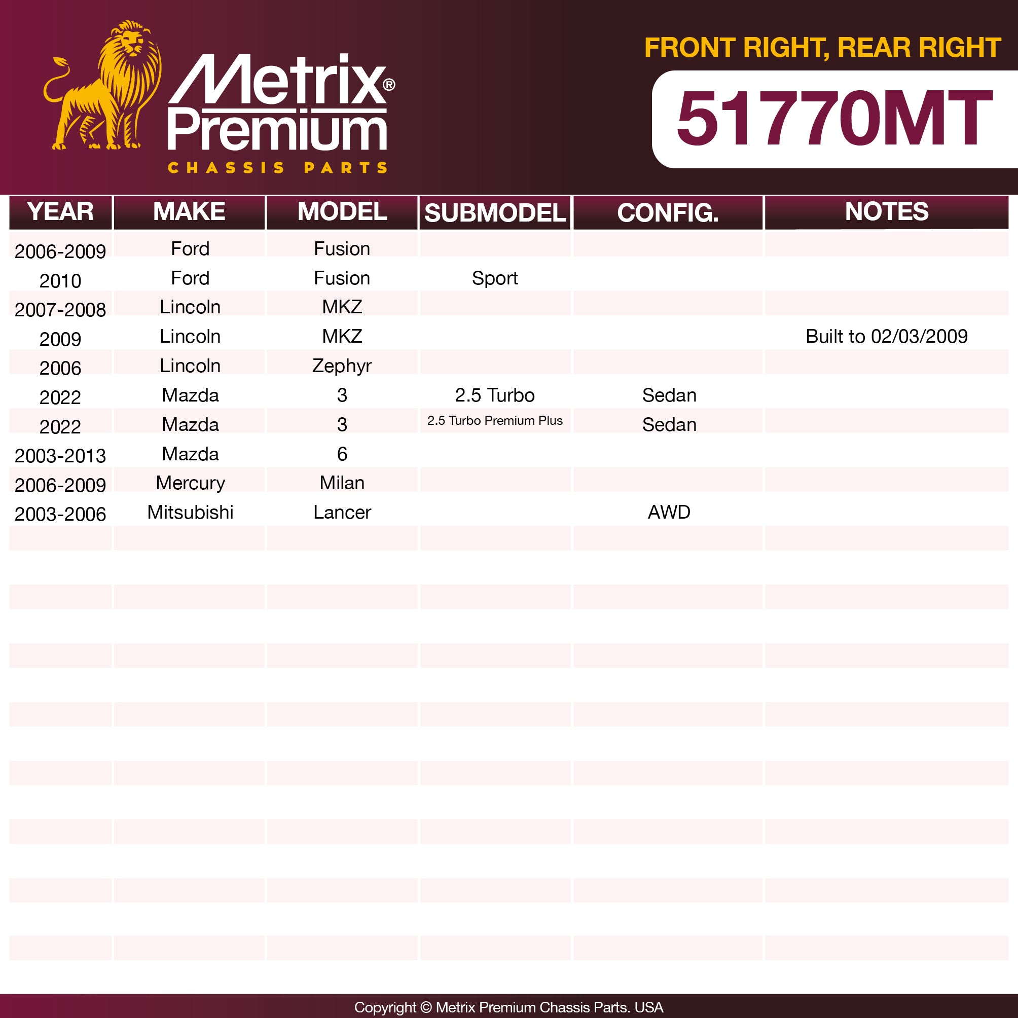 Metrix Premium Chassis Parts Front Right Stabilizer Bar Link 51770MT OEM fit auto parts