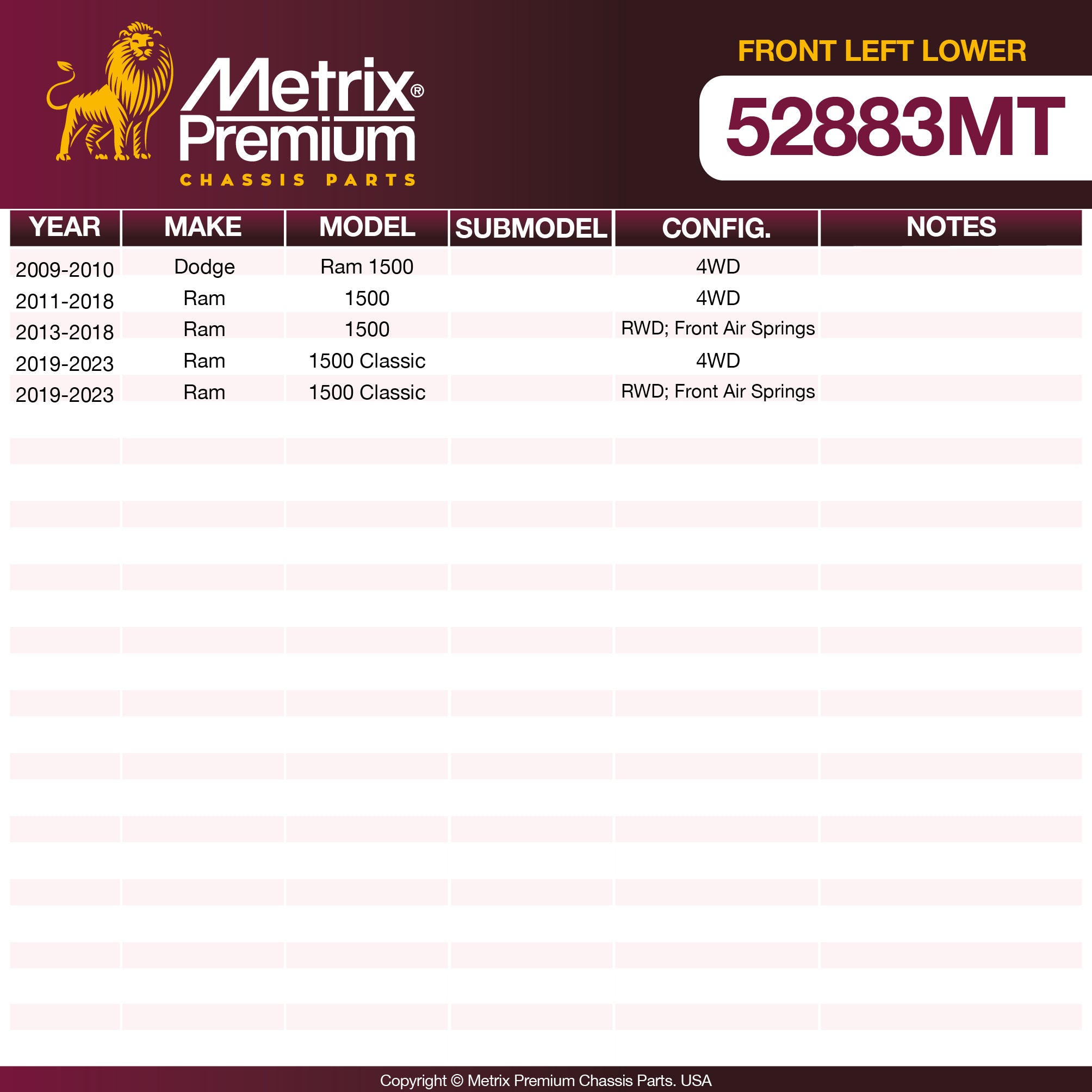 Metrix Premium Front Left Lower Control Arm and Ball Joint Assembly 52883MT OEM fit spare parts