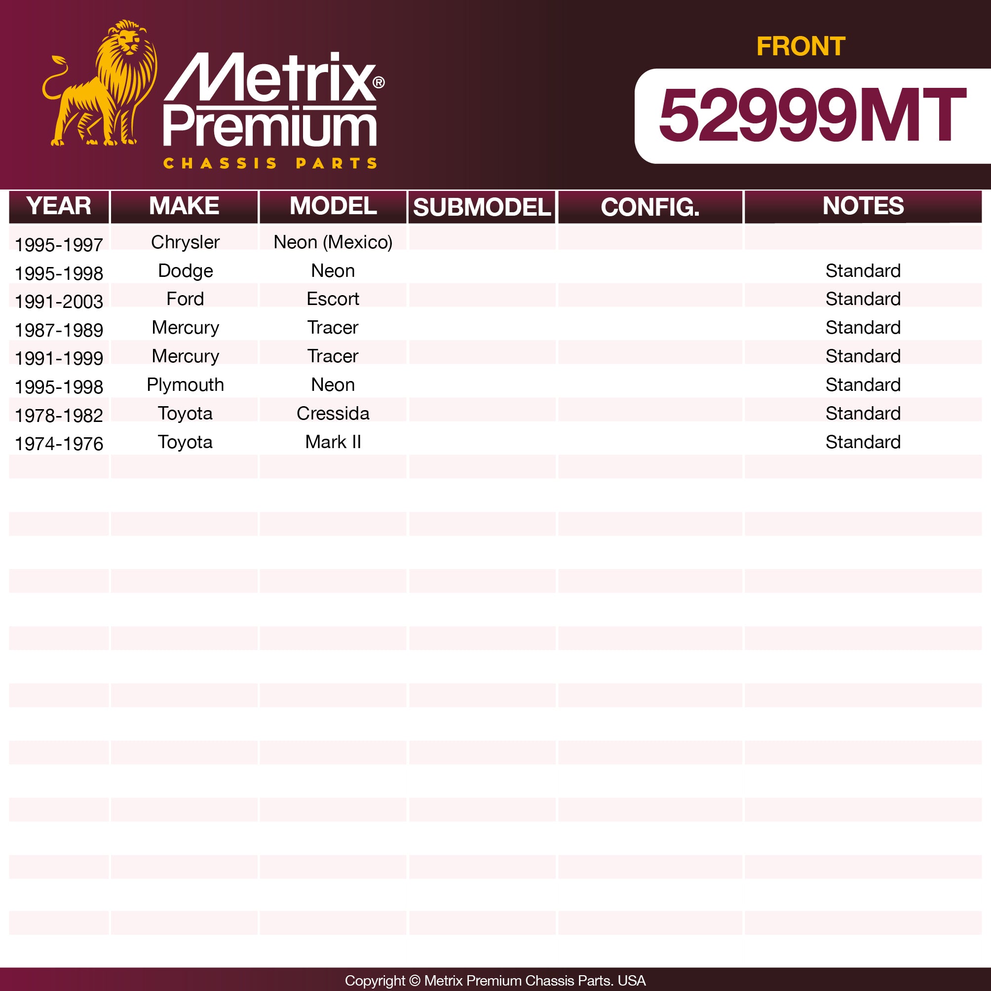 Metrix Premium Front Stabilizer Bar Link 52999MT OEM fit spare parts