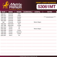 Metrix Premium Chassis Parts Front Lower Rearward Control Arm Bushing 53061MT OEM fit auto parts