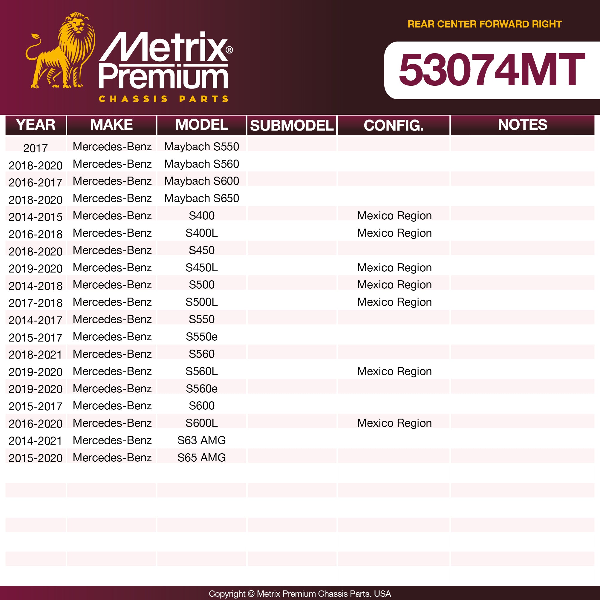 Metrix Premium Chassis Parts Rear Center Forward Right Control Arm 53074MT aftermarket car parts