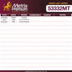 Metrix Premium Chassis Parts Front Left Upper Control Arm and Ball Joint Assembly 53332MT OEM fit auto parts