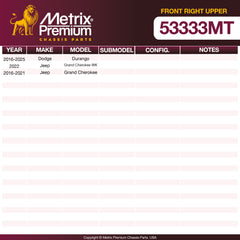 Metrix Premium Chassis Parts Front Right Upper Control Arm and Ball Joint Assembly 53333MT OEM fit auto parts