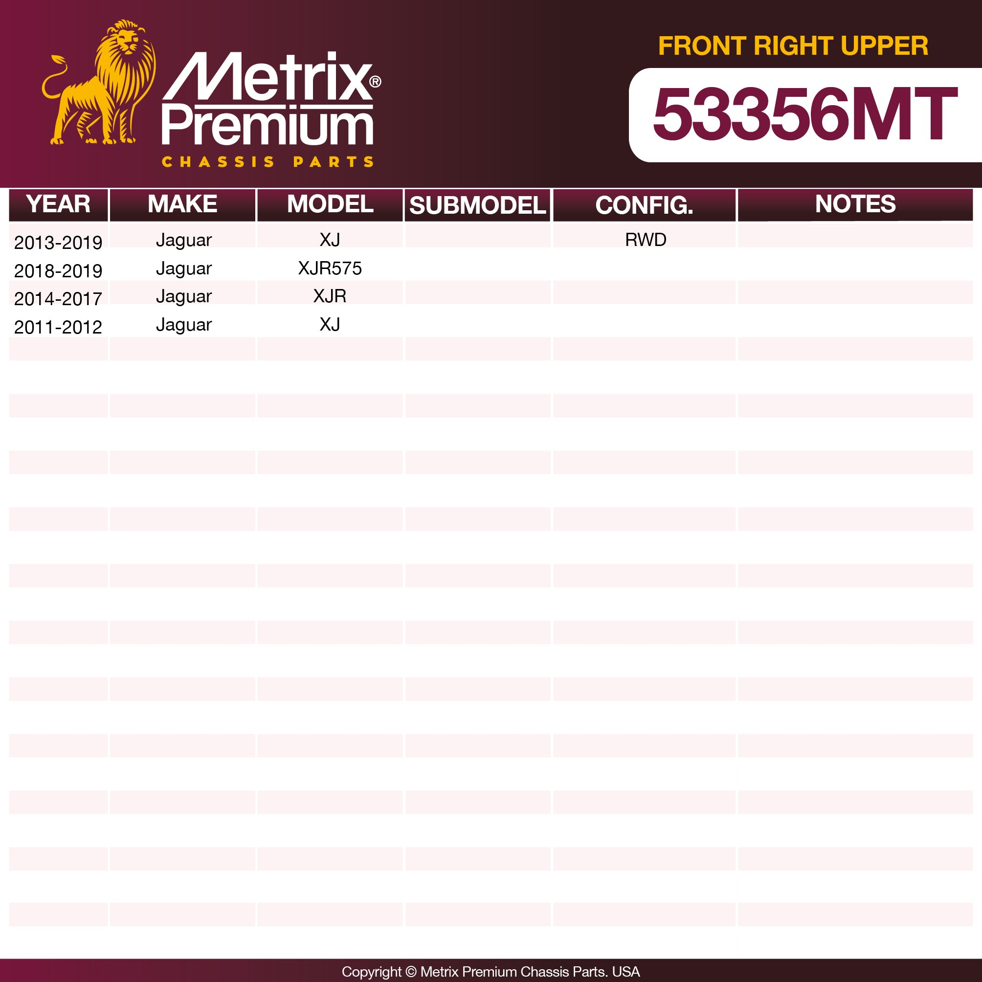 Metrix Premium Chassis Parts Front Right Upper Control Arm and Ball Joint Assembly 53356MT OEM fit auto parts