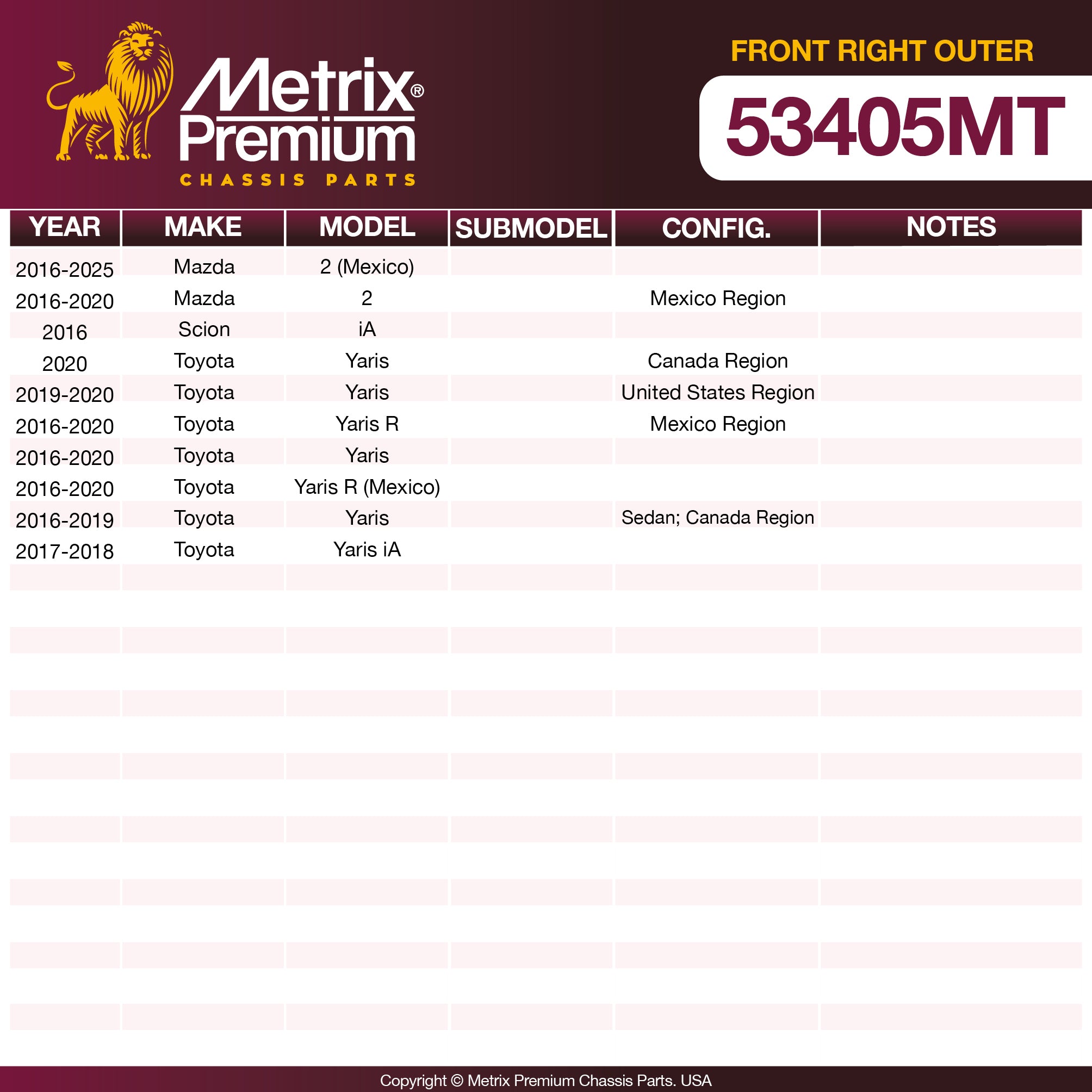Metrix Premium Chassis Parts Front Right Outer Tie Rod End 53405MT aftermarket car parts