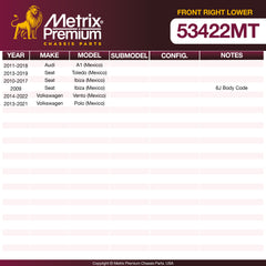 Metrix Premium Chassis Parts Front Right Lower Control Arm and Ball Joint Assembly 53422MT OEM fit auto parts