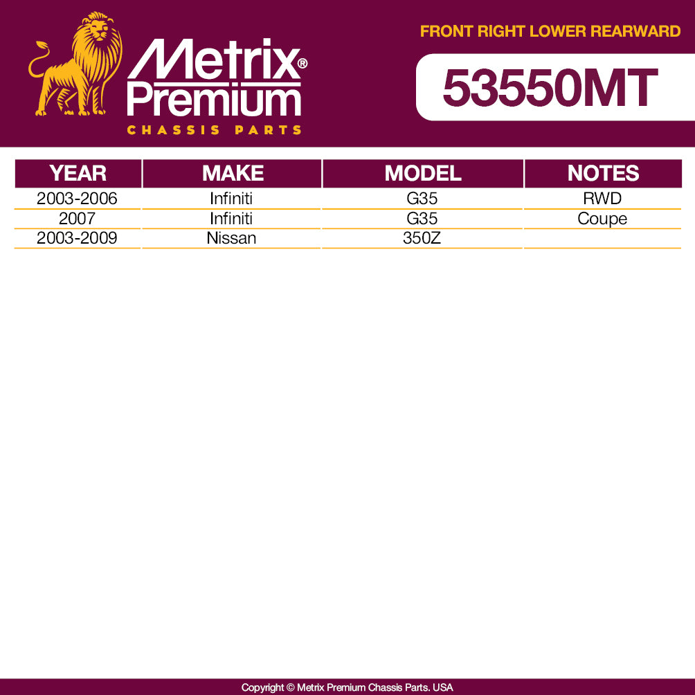 Metrix Premium Front Right Lower Rearward Control Arm and Ball Joint Assembly 53550MT OEM fit auto parts