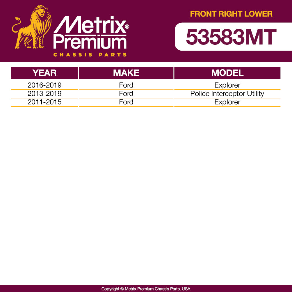 Metrix Premium Front Right Lower Control Arm and Ball Joint Assembly 53583MT OEM fit auto parts fitment compability
