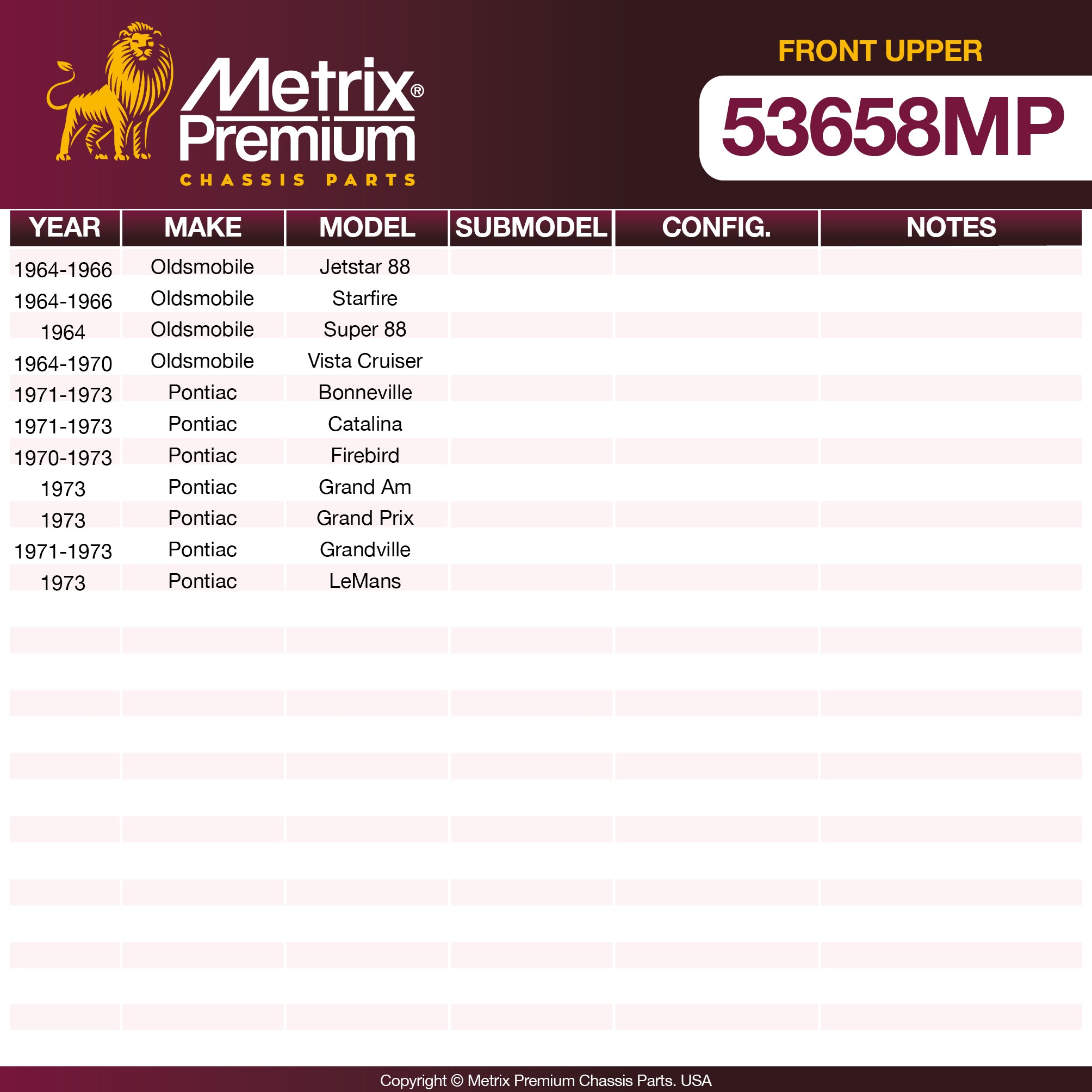 Metrix Premium Chassis Parts Front Upper Control Arm Bushing Kit 53658MP aftermarket car parts