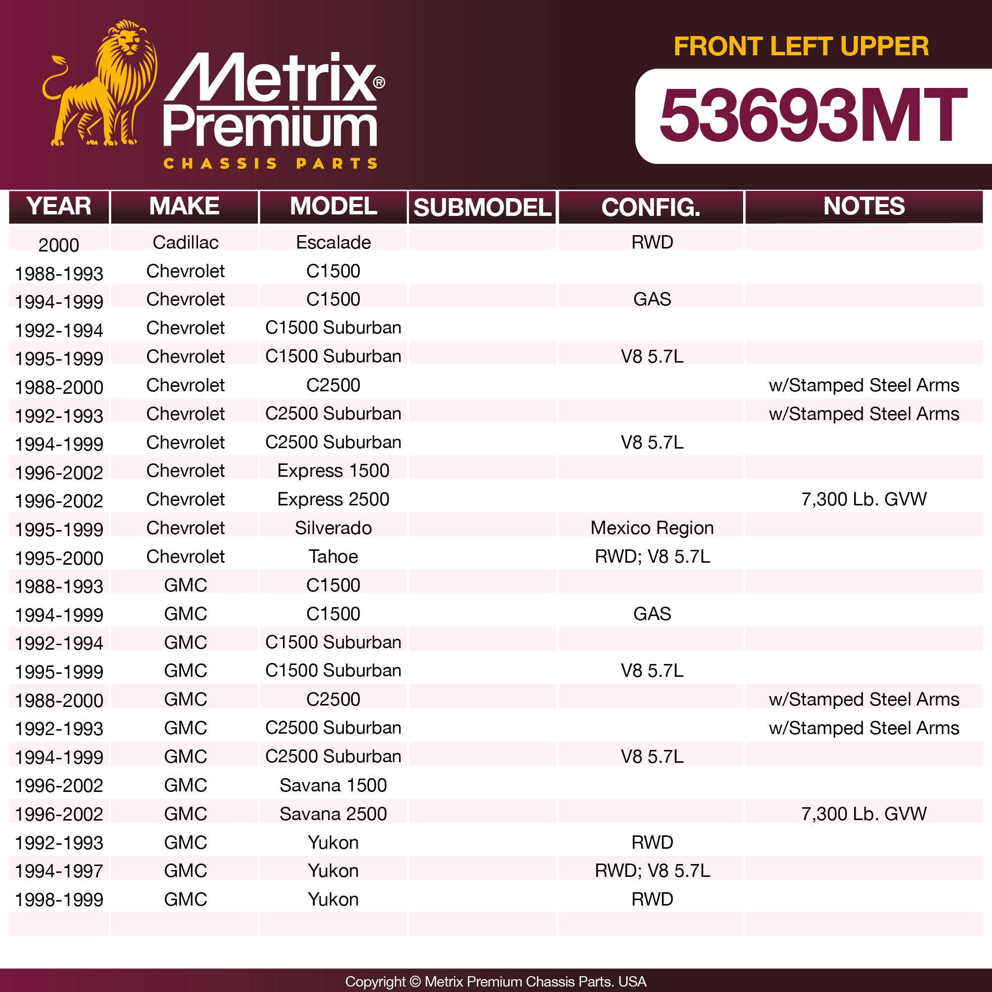 Metrix Premium Chassis Parts Front Left Upper Control Arm and Ball Joint Assembly 53693MT aftermarket car parts