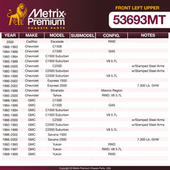 Metrix Premium Chassis Parts Front Left Upper Control Arm and Ball Joint Assembly 53693MT aftermarket car parts