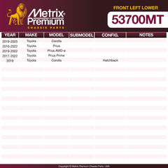 Metrix Premium Chassis Parts Front Left Lower Control Arm and Ball Joint Assembly 53700MT OEM fit auto parts