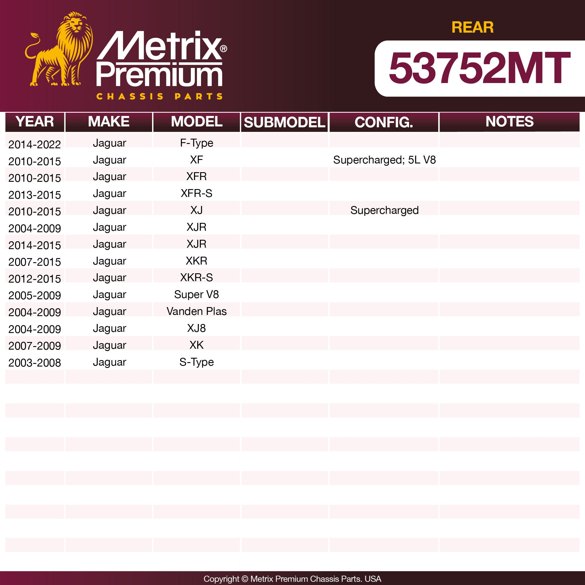 Metrix Premium Chassis Parts Rear Control Arm 53752MT OEM fit auto parts