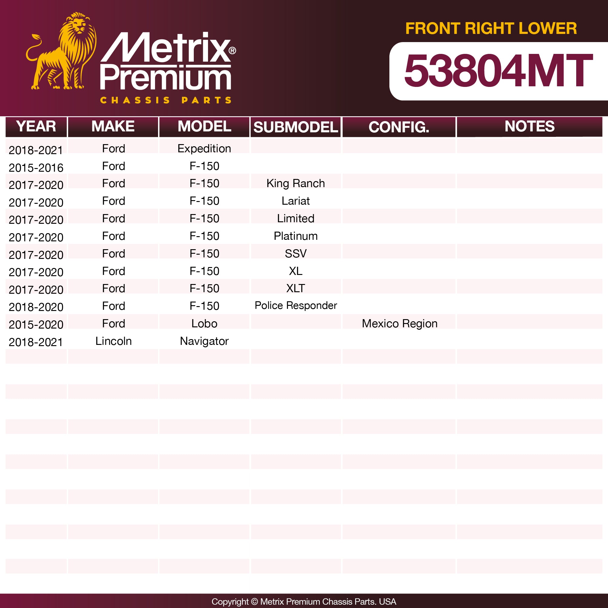 Metrix Premium Chassis Parts Front Right Lower Control Arm and Ball Joint Assembly 53804MT aftermarket car parts
