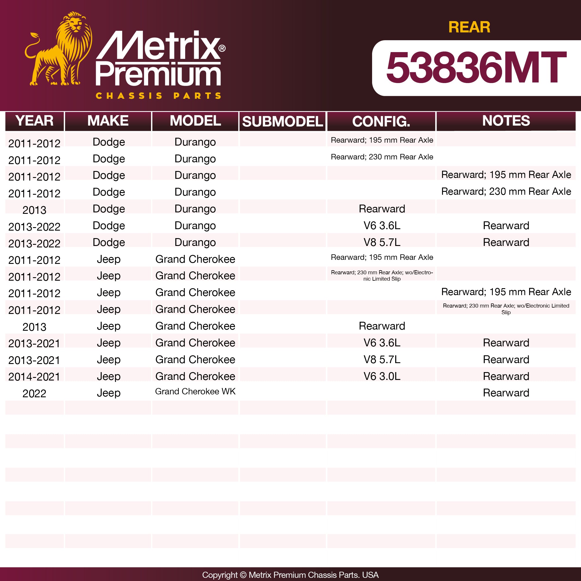Metrix Premium Rear Control Arm Bushing 53836MT OEM fit spare parts