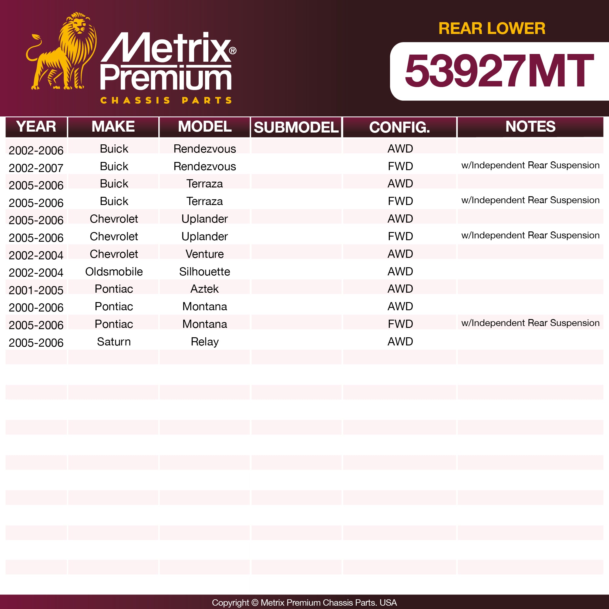 Metrix Premium Chassis Parts Rear Lower Ball Joint 53927MT aftermarket car parts