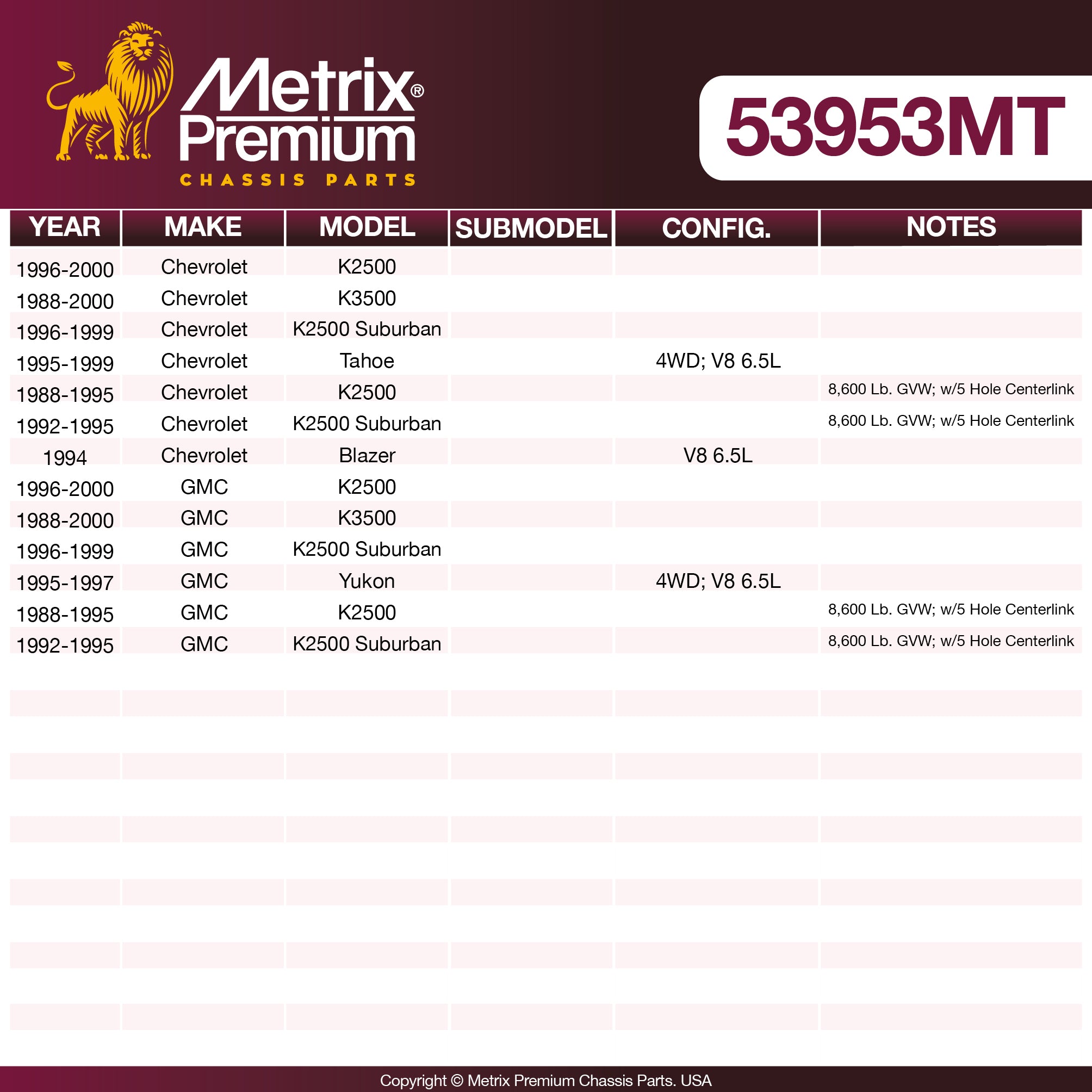 Metrix Premium Chassis Parts Center Link 53953MT OEM fit auto parts