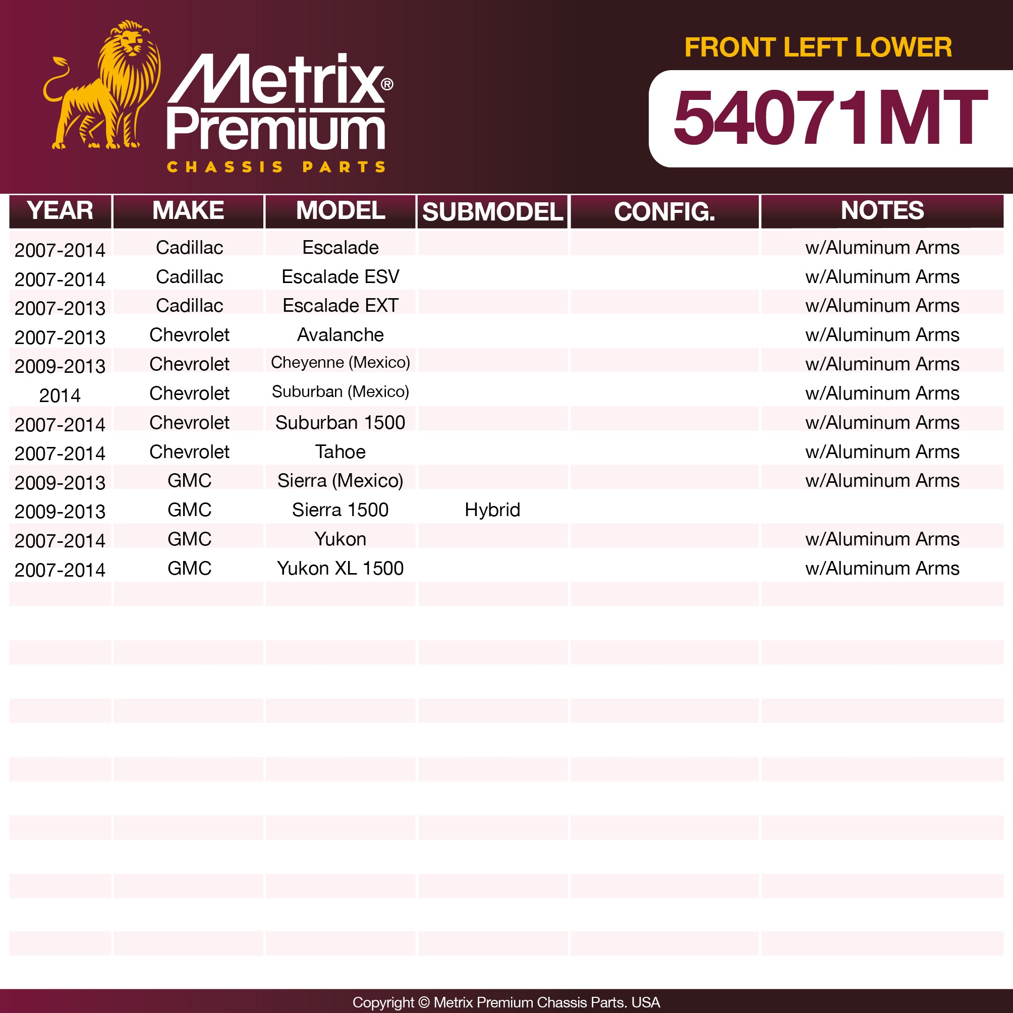 Metrix Premium Front Left Lower Control Arm and Ball Joint Assembly 54071MT OEM fit spare parts