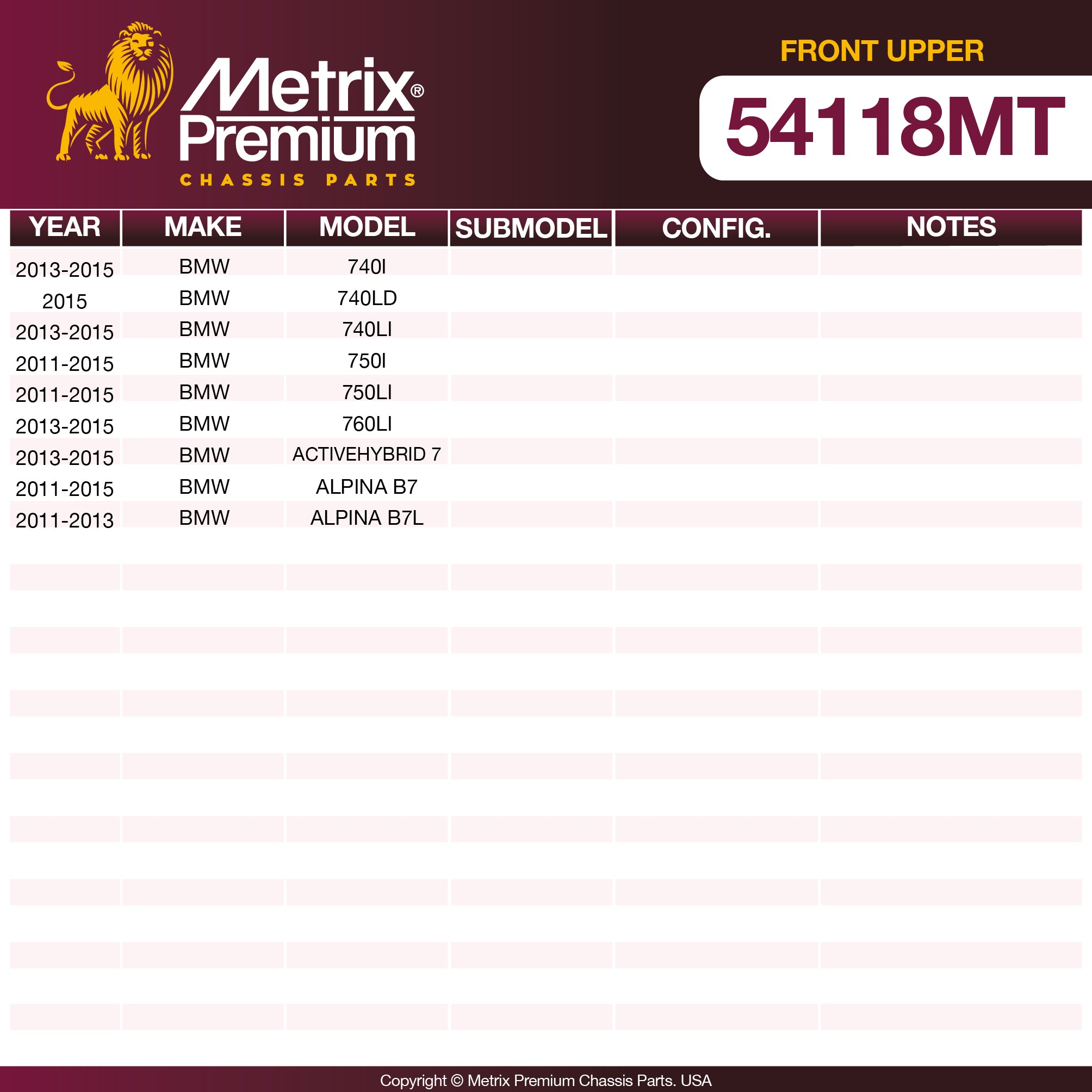 Metrix Premium Chassis Parts Front Upper Control Arm and Ball Joint Assembly 54118MT aftermarket car parts