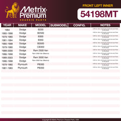 Metrix Premium Chassis Parts Front Left Inner Tie Rod End 54198MT aftermarket car parts