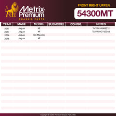 Metrix Premium Chassis Parts Front Right Upper Control Arm and Ball Joint Assembly 54300MT OEM fit auto parts