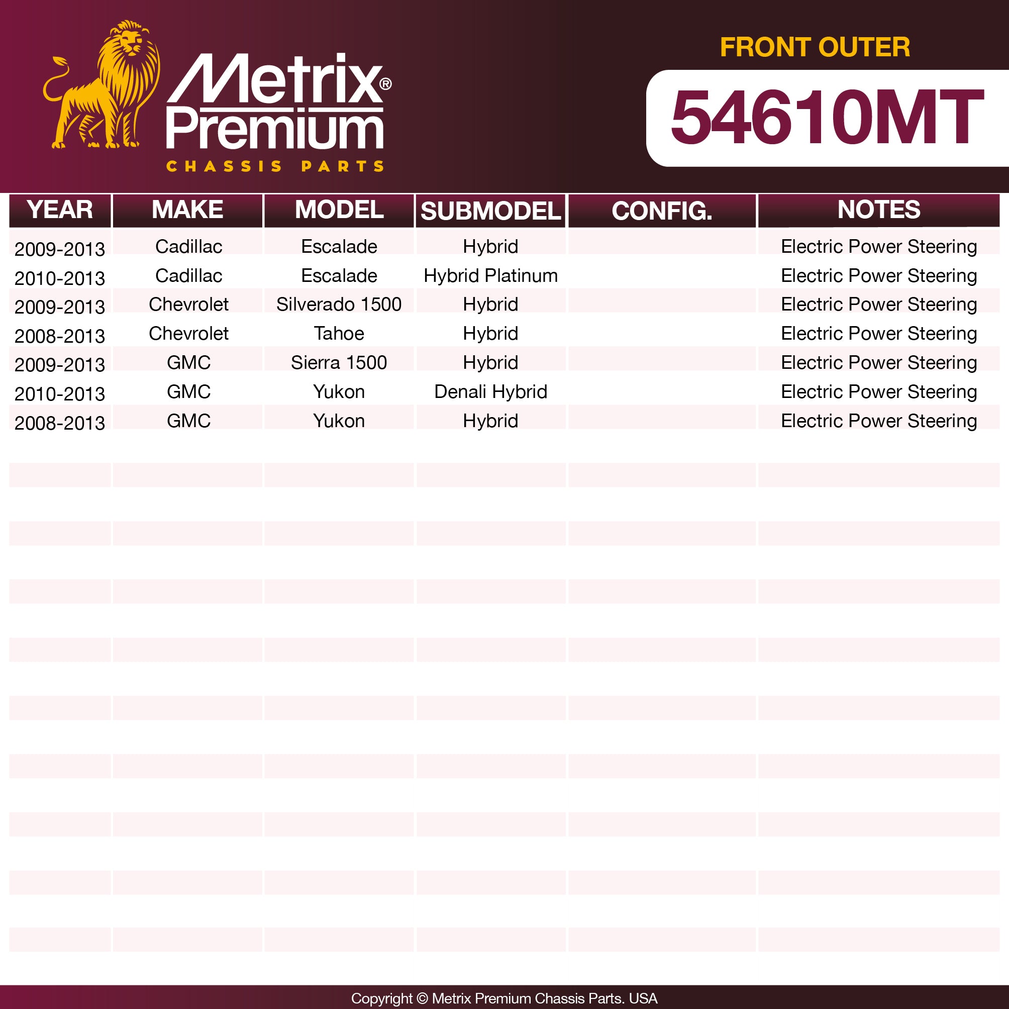 Metrix Premium Front Outer Tie Rod End 54610MT OEM fit spare parts