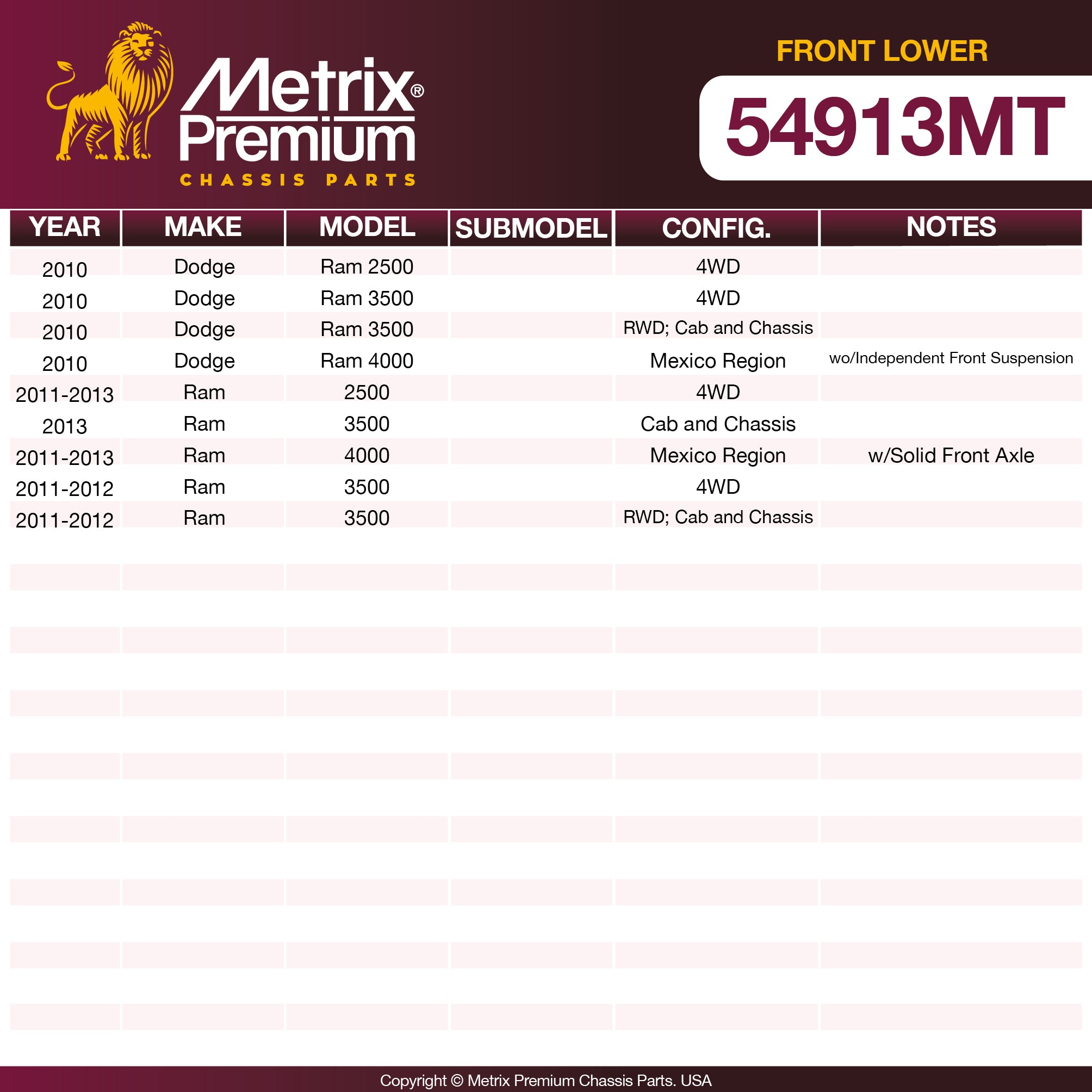 Metrix Premium Chassis Parts Front Lower Control Arm 54913MT aftermarket car parts
