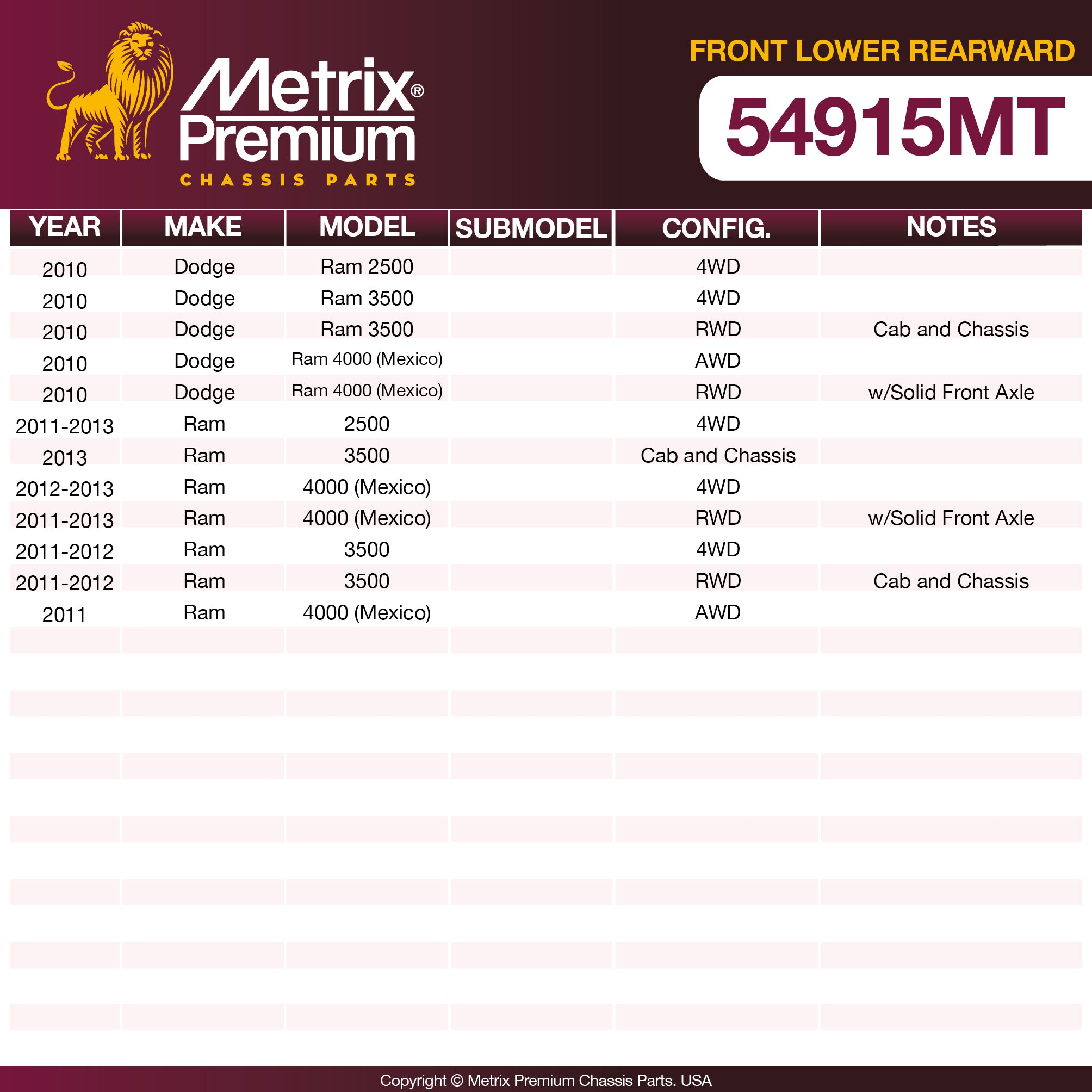 Metrix Premium Chassis Parts Front Lower Rearward Control Arm Bushing 54915MT aftermarket car parts