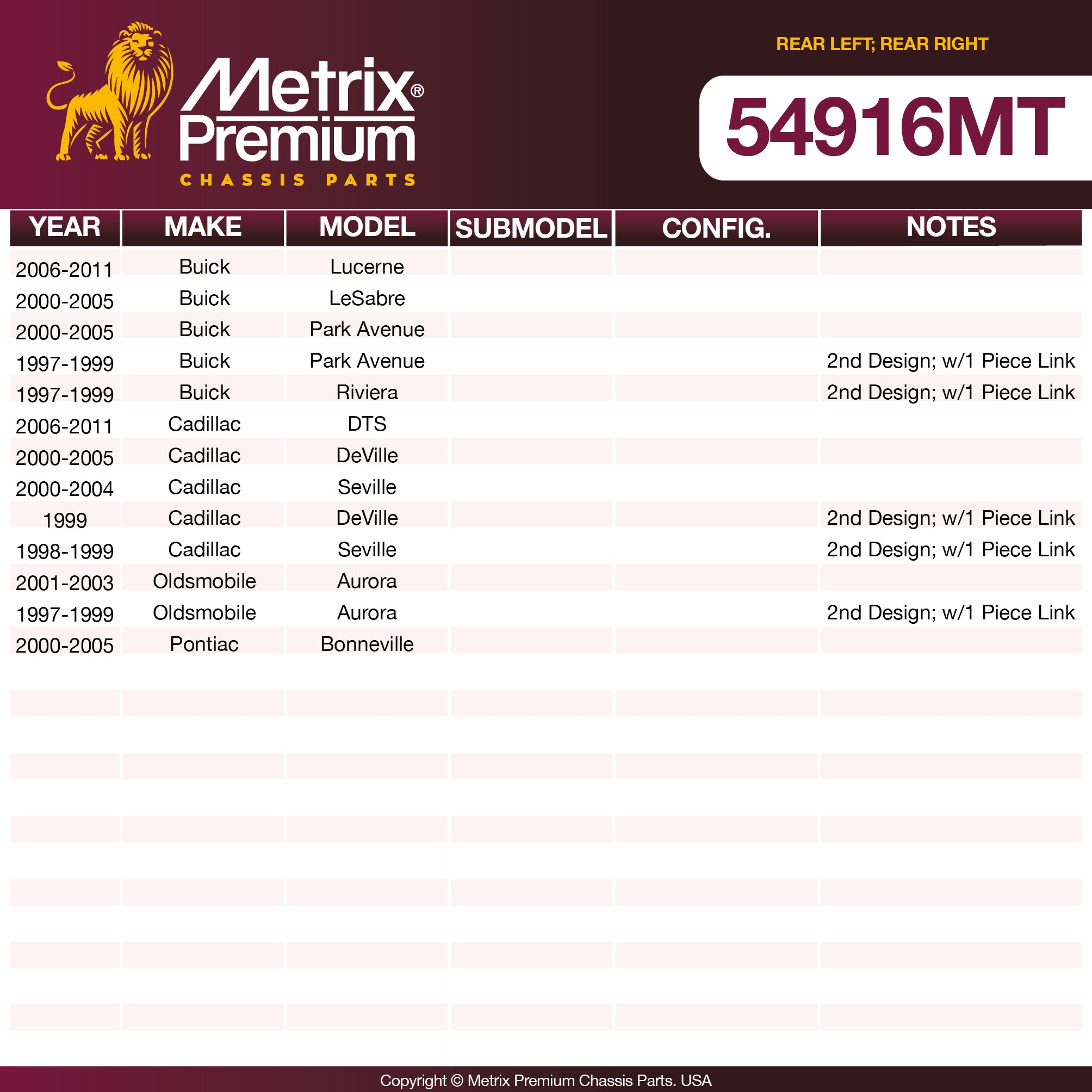 Metrix Premium Chassis Parts Rear Left; Rear Right Control Arm and Ball Joint Assembly 54916MT OEM fit auto parts
