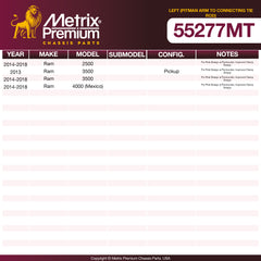 Metrix Premium Left (Pitman Arm to Connecting Tie Rod) Tie Rod End Adjusting Sleeve 55277MT OEM fit spare parts