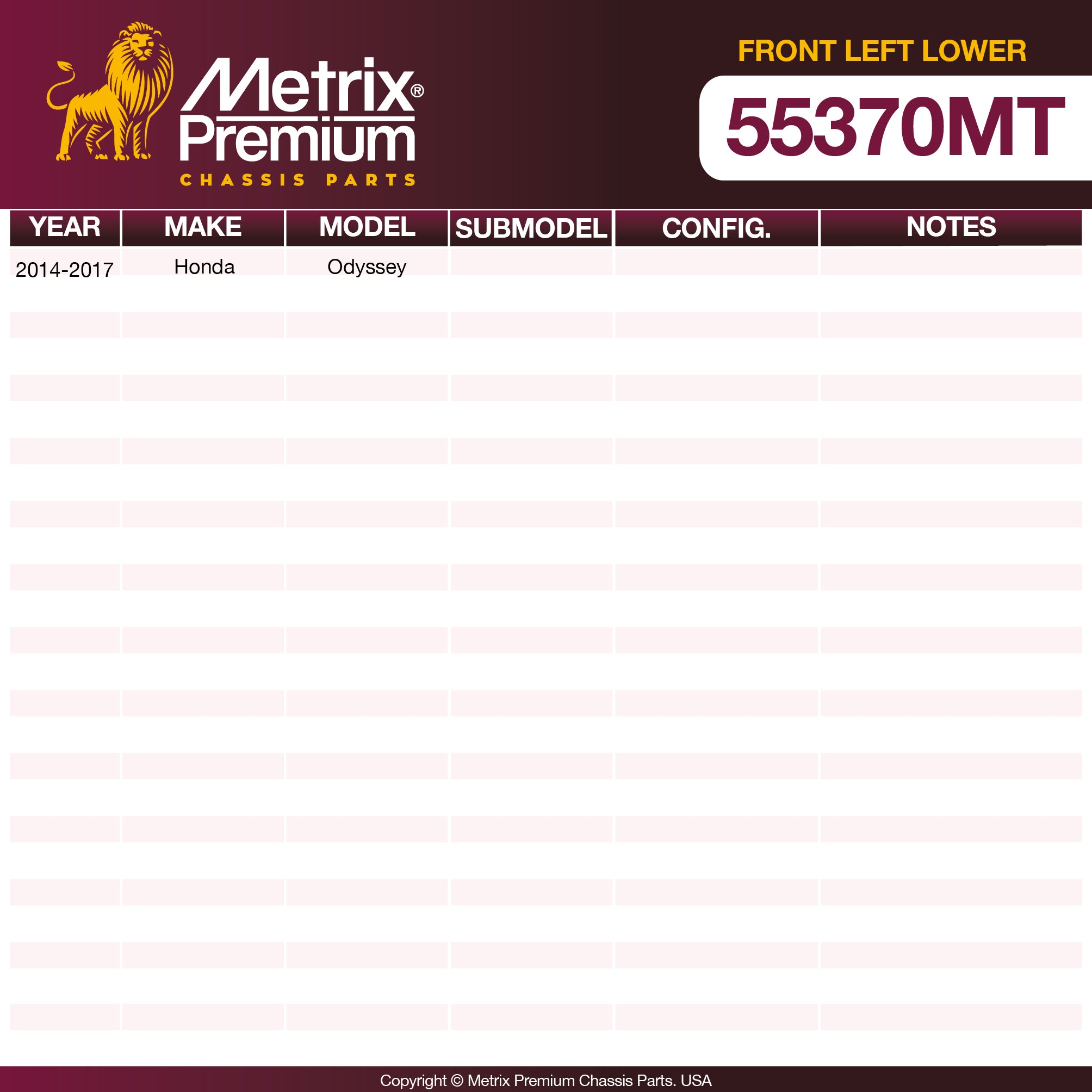 Metrix Premium Chassis Parts Front Left Lower Control Arm and Ball Joint Assembly 55370MT OEM fit auto parts