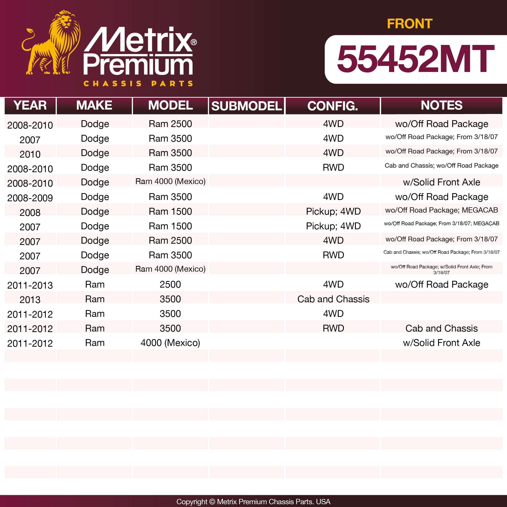 Metrix Premium Chassis Parts Front Track Bar 55452MT aftermarket car parts