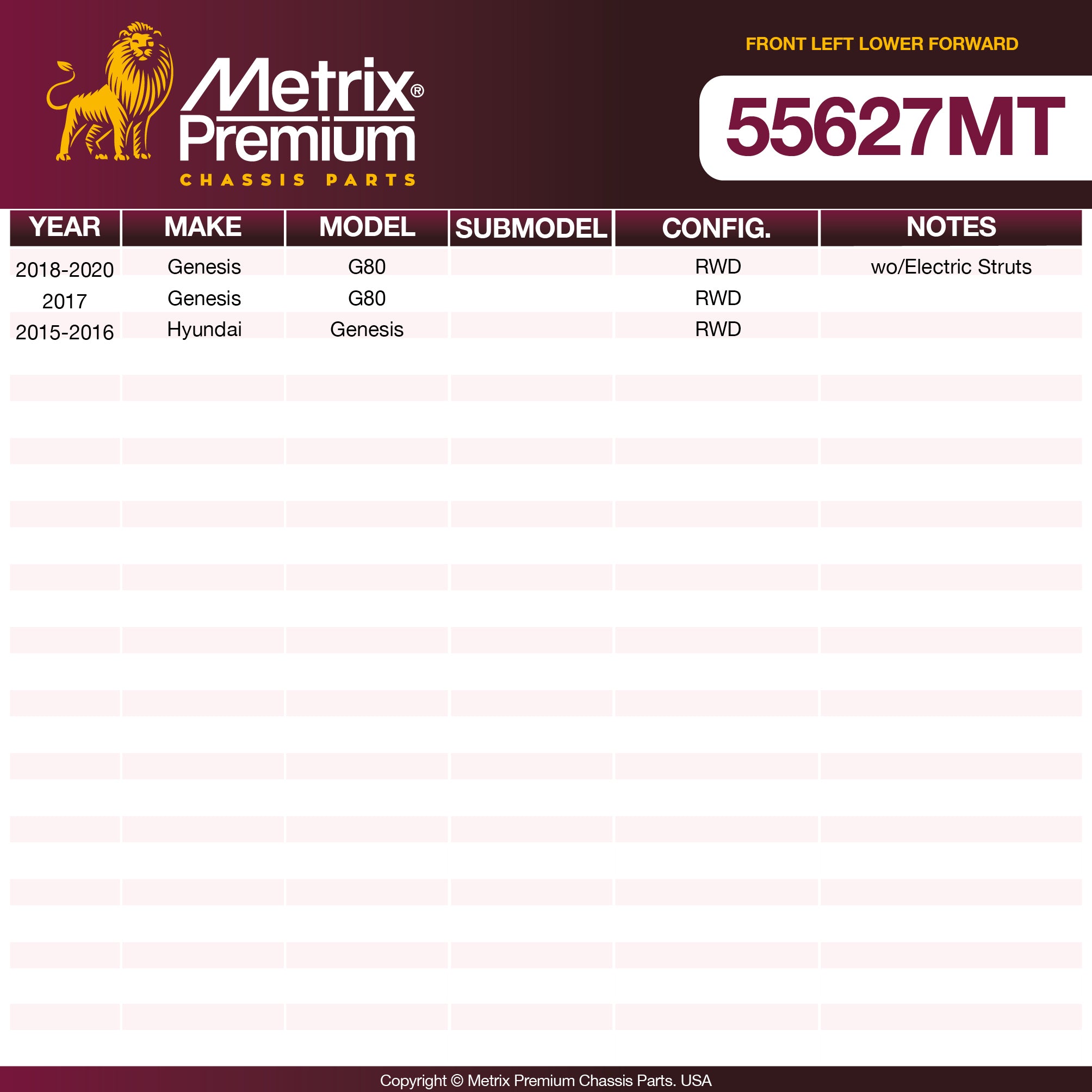 Metrix Premium Chassis Parts Front Left Lower Forward Control Arm and Ball Joint Assembly 55627MT OEM fit auto parts