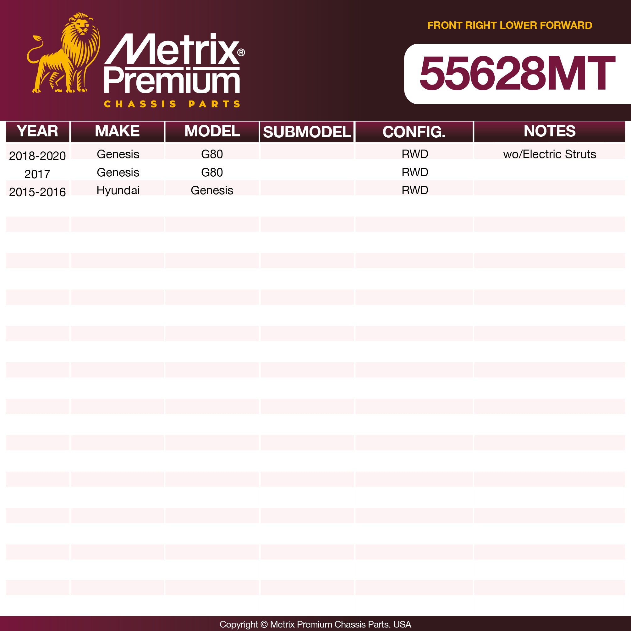 Metrix Premium Chassis Parts Front Right Lower Forward Control Arm and Ball Joint Assembly 55628MT OEM fit auto parts