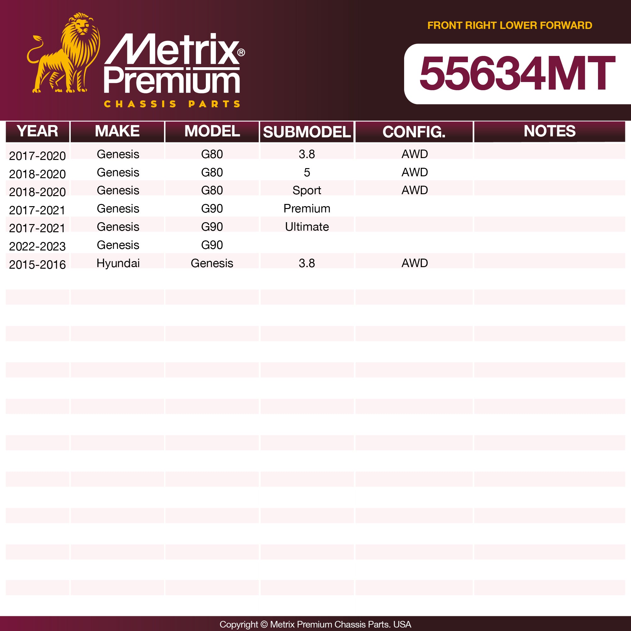 Metrix Premium Chassis Parts Front Right Lower Forward Control Arm And Ball Joint Assembly 55634MT aftermarket car parts