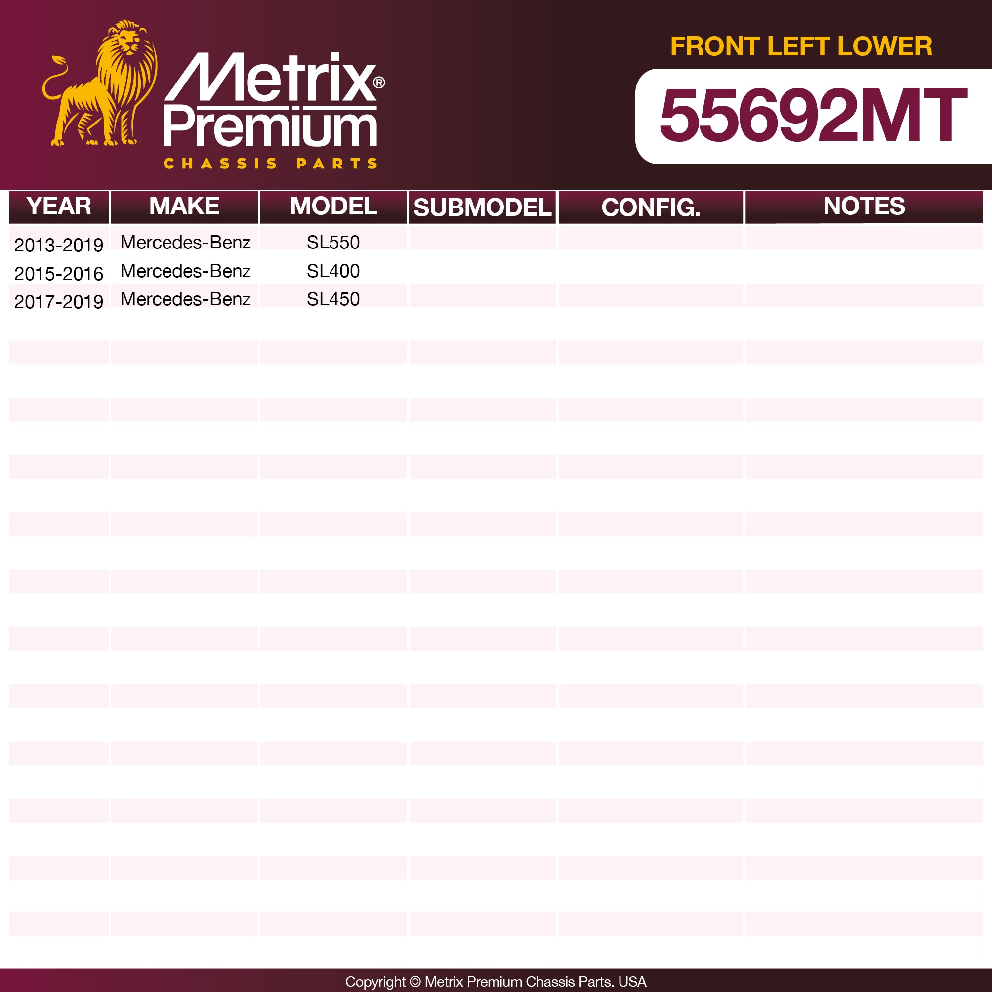 Metrix Premium Chassis Parts Front Left Lower Control Arm and Ball Joint Assembly 55692MT OEM fit auto parts