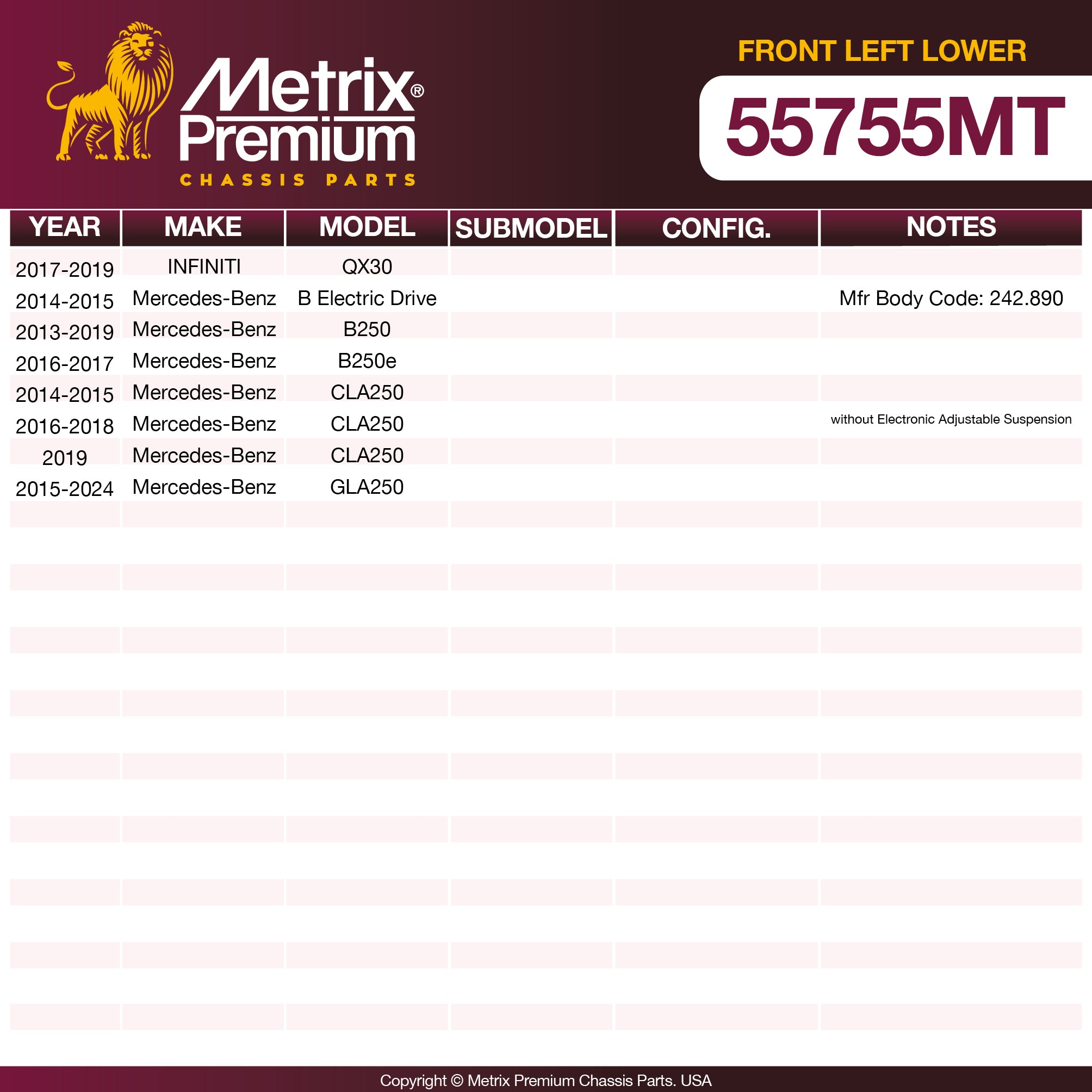 Metrix Premium Chassis Parts Front Left Lower Control Arm and Ball Joint Assembly 55755MT aftermarket car parts