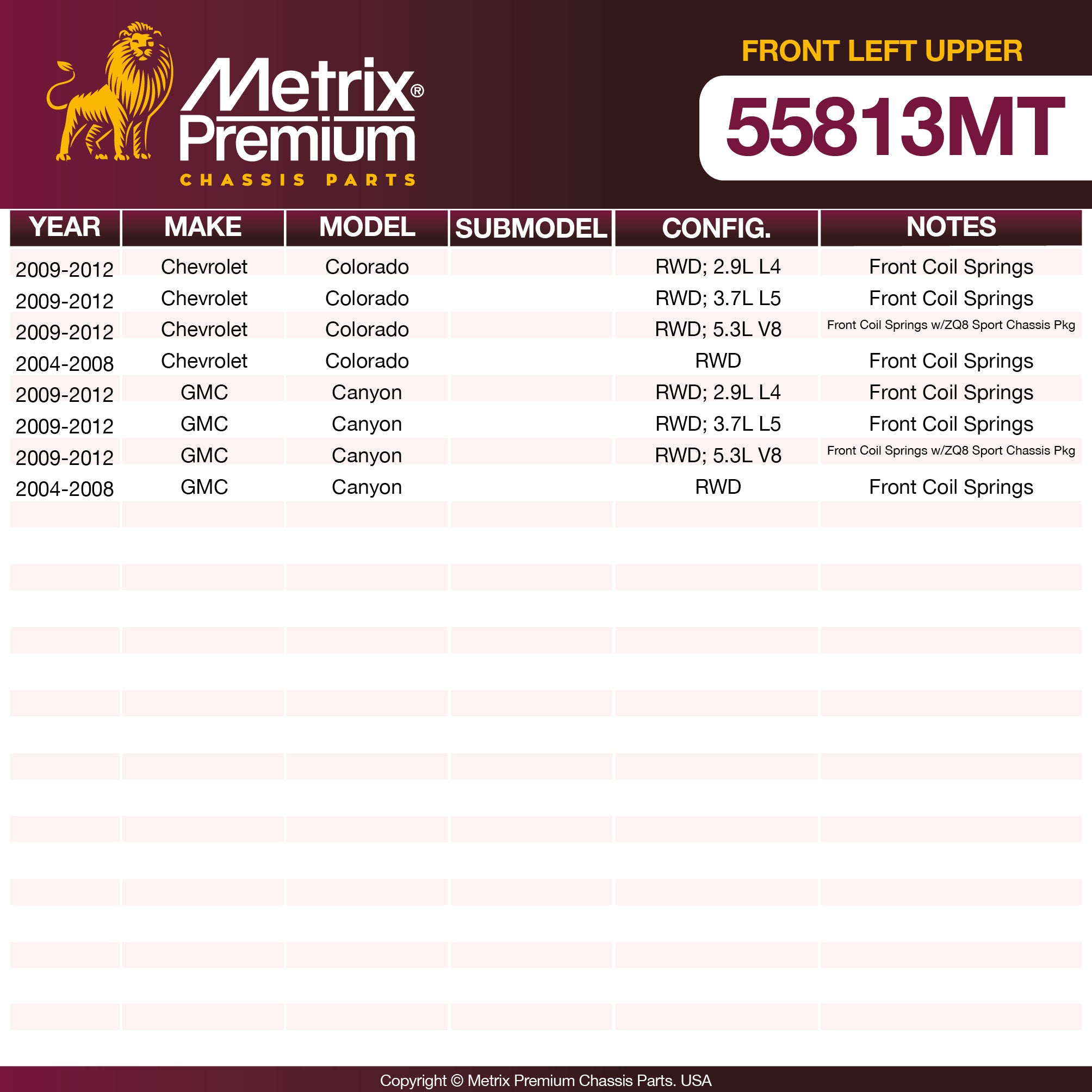 Metrix Premium Chassis Parts Front Left Upper Control Arm and Ball Joint Assembly 55813MT OEM fit auto parts