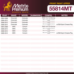 Metrix Premium Chassis Parts Front Right Upper Control Arm and Ball Joint Assembly 55814MT OEM fit auto parts