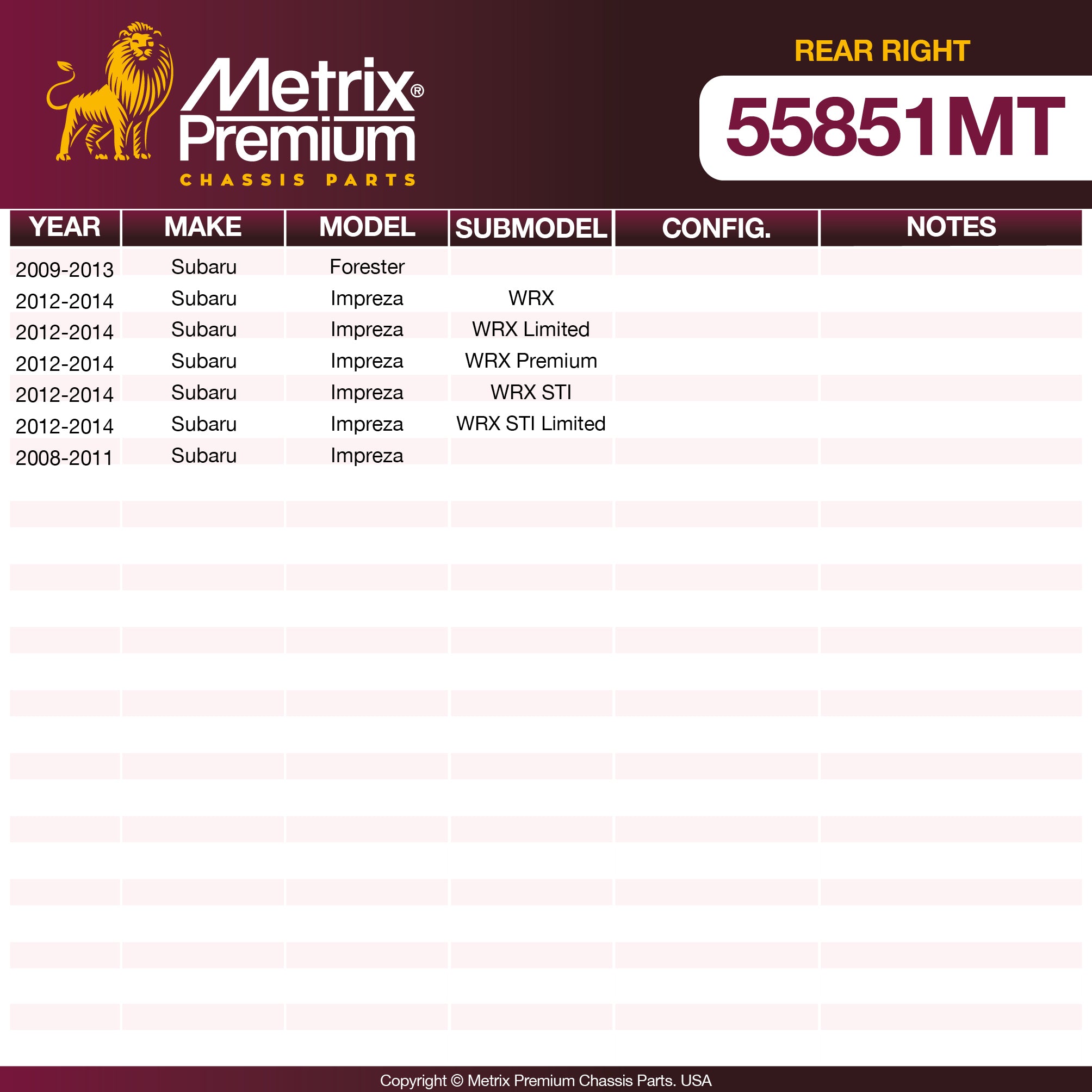 Metrix Premium Rear Right Trailing Arm 55851MT OEM fit spare parts